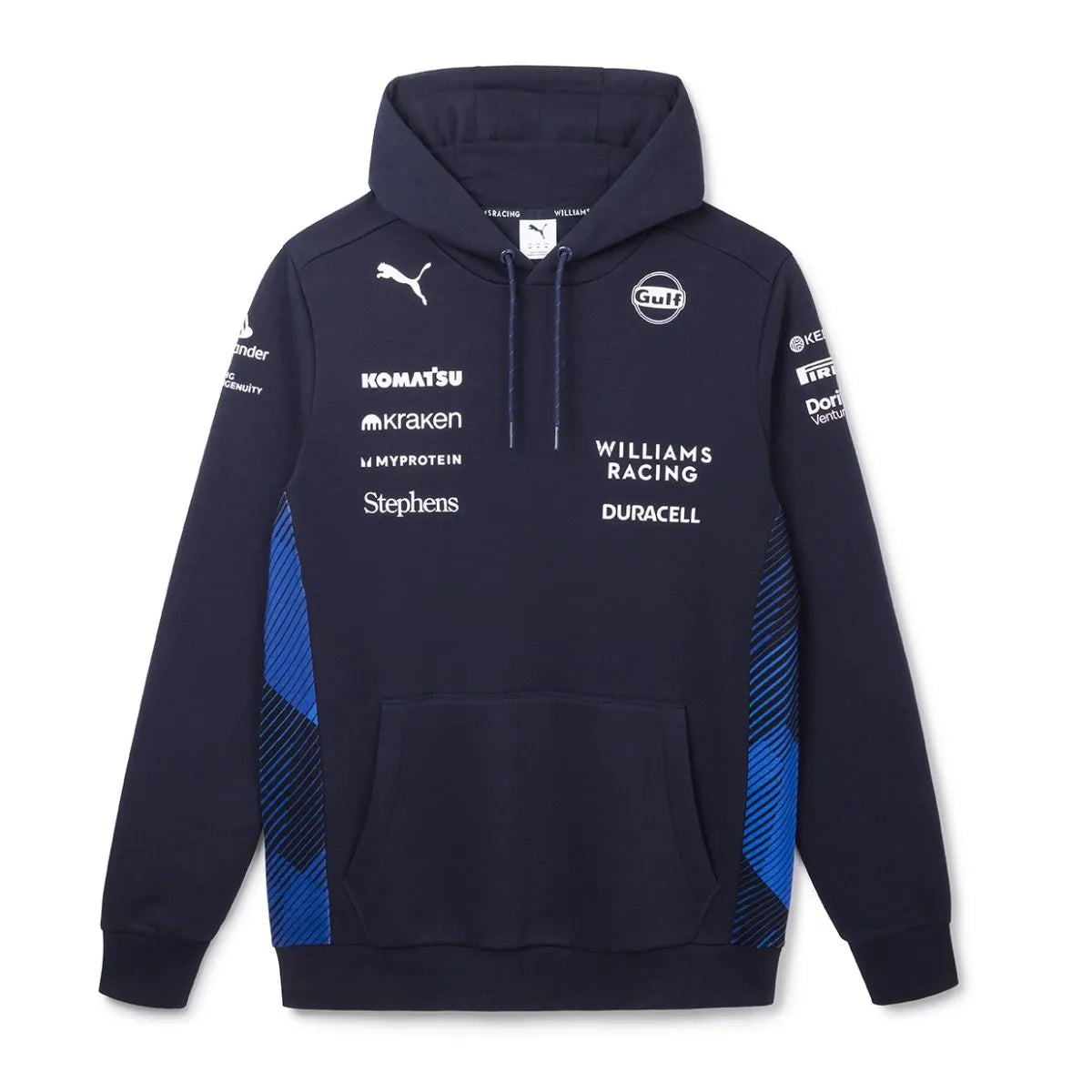 Williams F1 2025 hoodie sleeve showing premium sublimation design and sponsor logos
