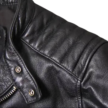 Cafe Racer Men's Black Leather Motorcycle Jacket - Genuine Soft Sheepskin Biker Style - Free Shipping