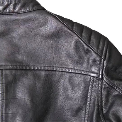 Cafe Racer Men's Black Leather Motorcycle Jacket - Genuine Soft Sheepskin Biker Style - Free Shipping