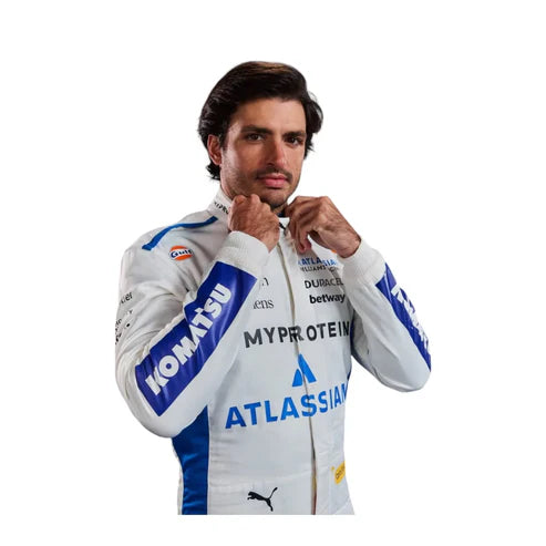  Carlos Sainz Williams F1 Team Racing Suit 2025 replica in official team colors with prominent Williams branding and racing stripes