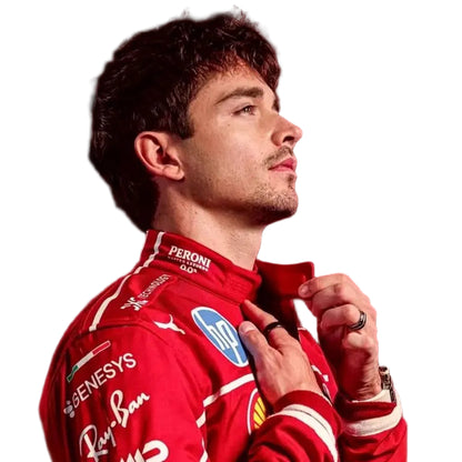 Charles Leclerc of Scuderia Ferrari poses in the team's new race suit for the 2025 F1 season