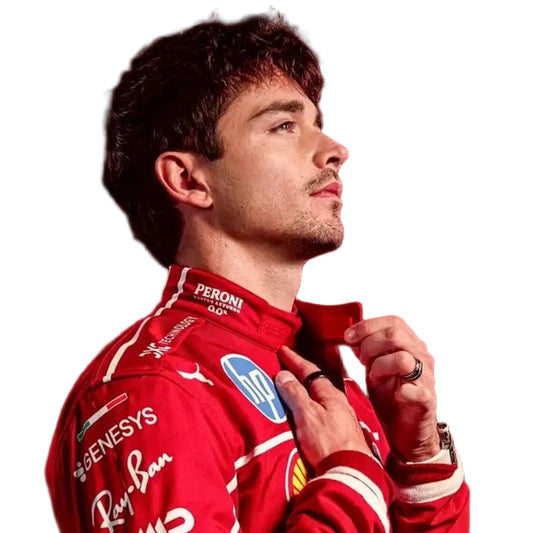 Charles Leclerc of Scuderia Ferrari poses in the team's new race suit for the 2025 F1 season