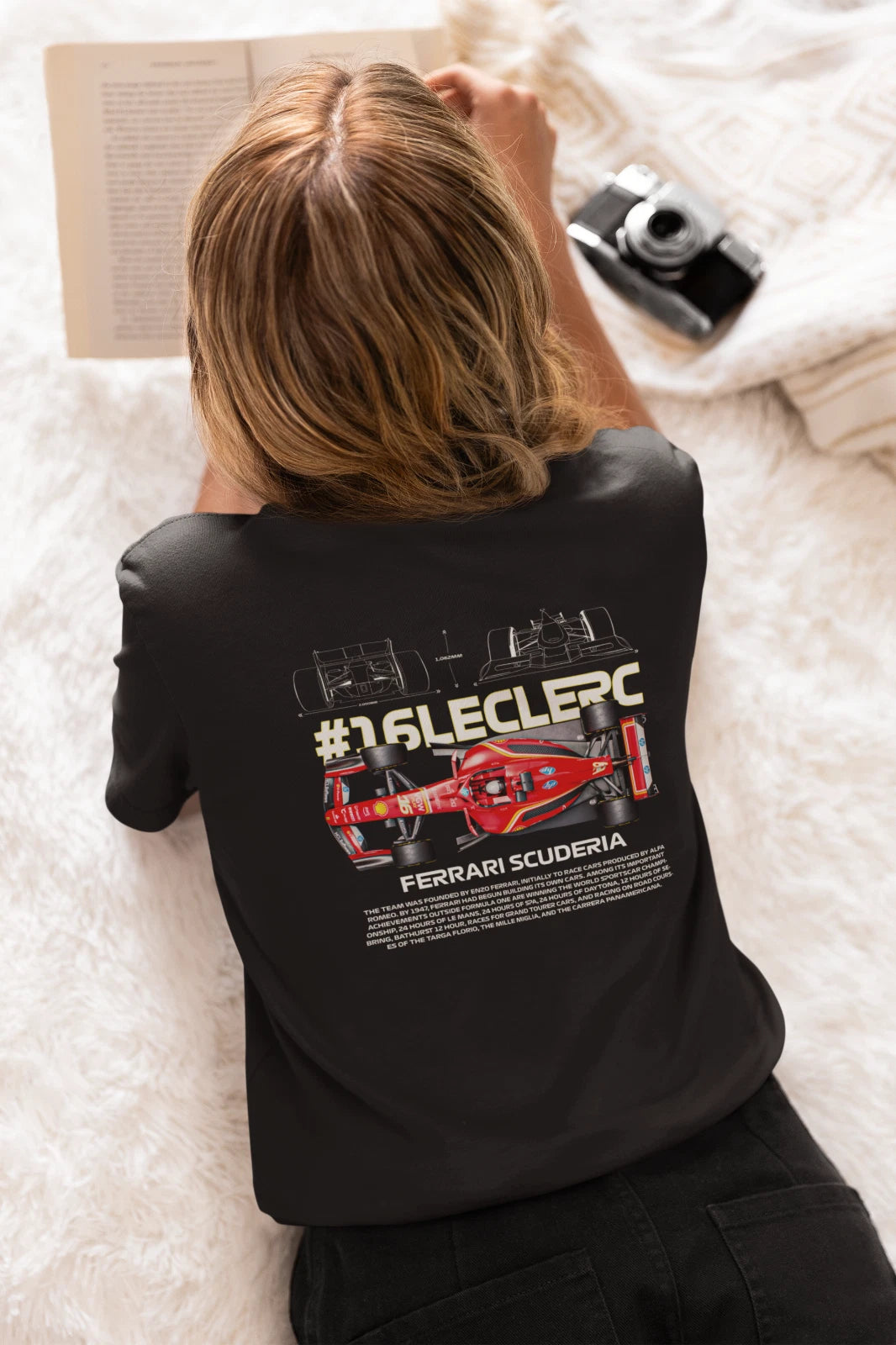 Unisex Charles Leclerc Ferrari racing graphic tee styled on model
