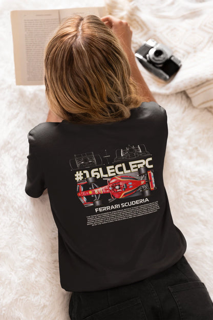 Unisex Charles Leclerc Ferrari racing graphic tee styled on model