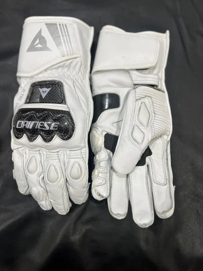 Dainese White Leather Motorcycle Racing Gloves CE Certified Cowhide