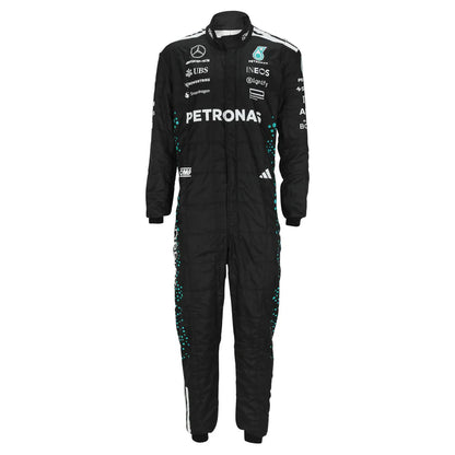 Portrait of Mercedes driver George Russell in his 2025 Formula 1 race suit