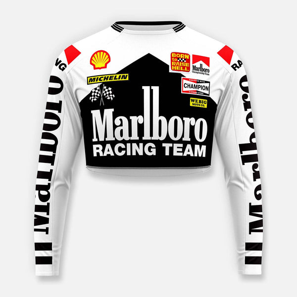 Long-sleeve shirt with Marlboro Racing Team branding on a white background