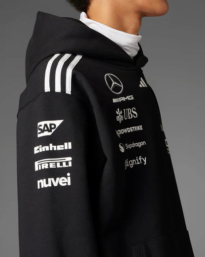 Mercedes F1 2025 hoodie showing teal accents and premium fleece construction