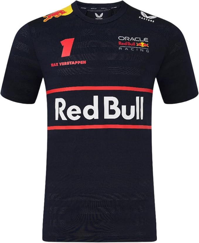 Black t-shirt with Red Bull Racing logo and branding on a white background