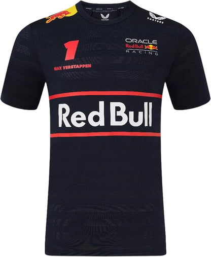 Black t-shirt with Red Bull Racing logo and branding on a white background