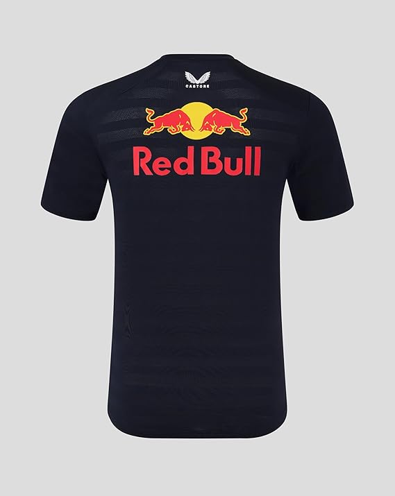 Black t-shirt with Red Bull logo on a gray background