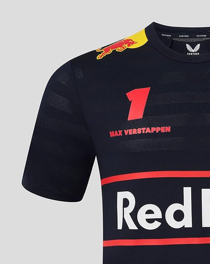 Black sports jersey with Red Bull logo and branding on a gray background