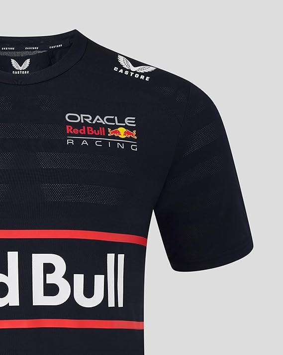 Black sports jersey with Oracle Red Bull Racing logo on a gray background