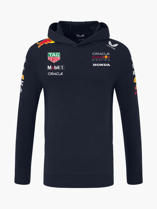 ed Bull Racing official replica hoodie in navy blue with team logos and Oracle branding