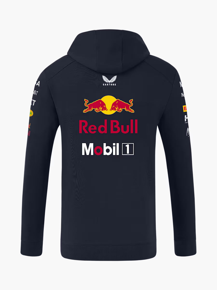 Red Bull F1 Racing replica hoodie back showing sublimation printed championship graphics