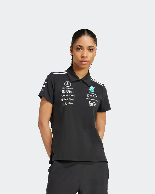 2025 Black Mercedes-AMG Petronas F1 Team Polo Shirt - Women's Replica Front View