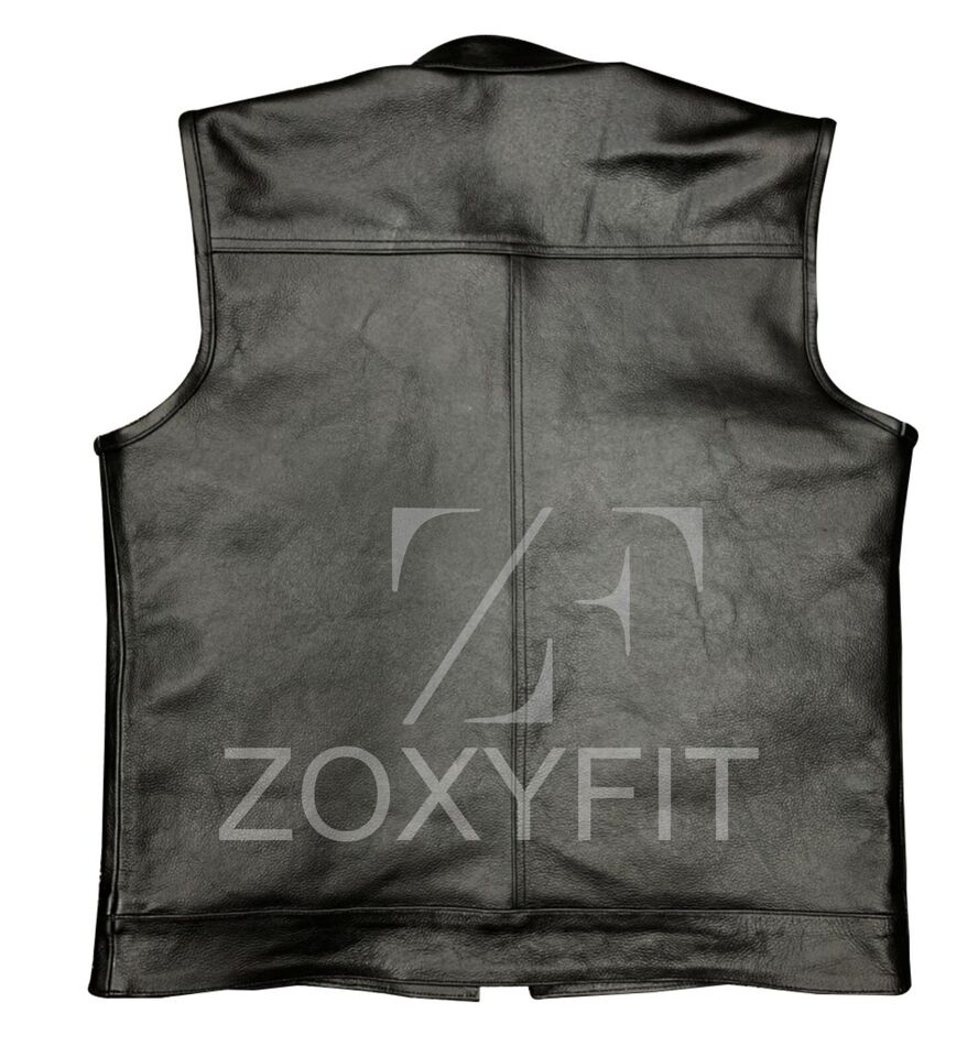 Men’s Black Leather Biker Vest – Sleeveless Motorcycle Riding Club Vest | ZoxyFit