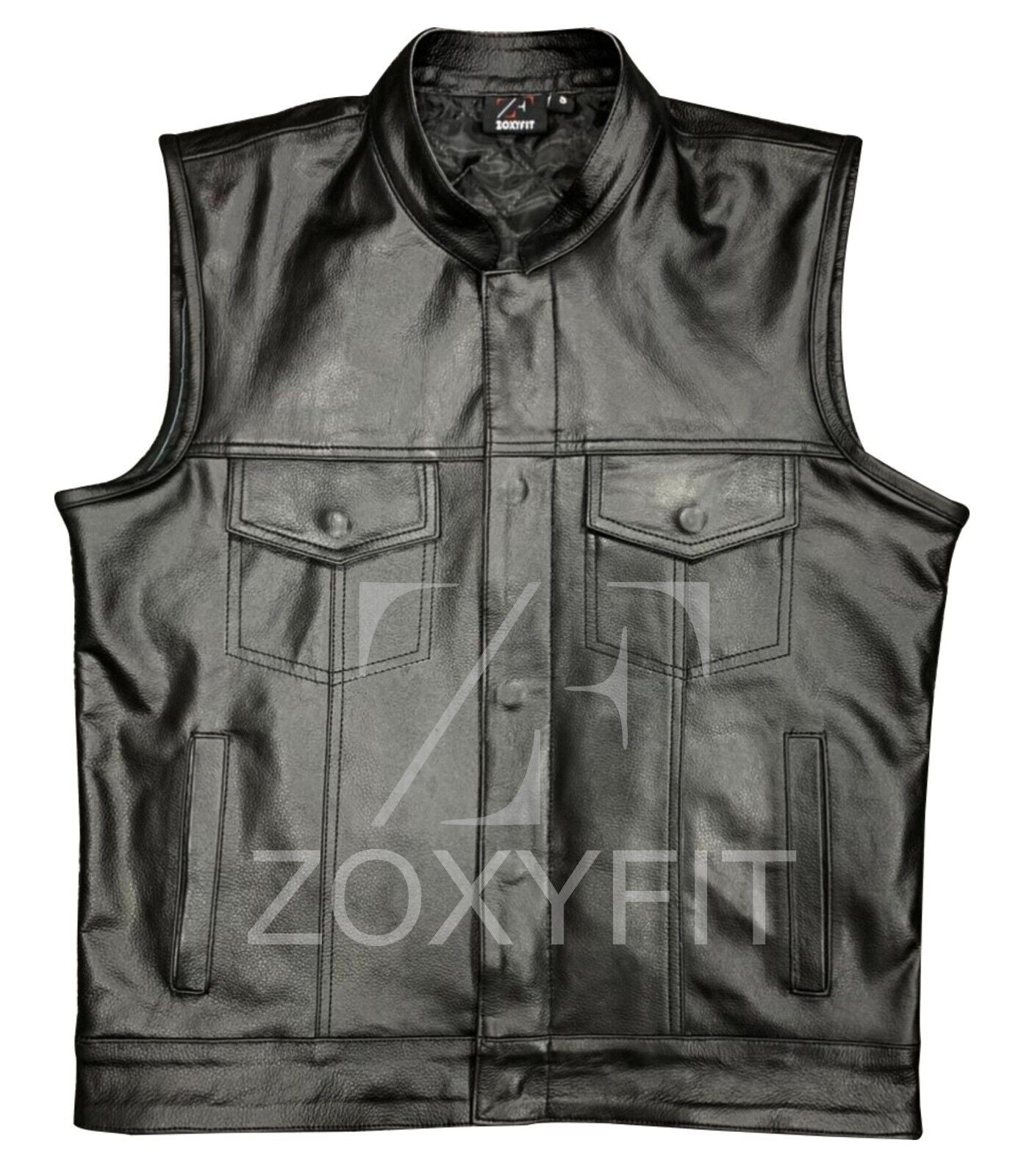 Men’s Black Leather Biker Vest – Sleeveless Motorcycle Riding Club Vest | ZoxyFit